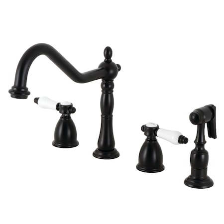 Kingston Brass Widespread Kitchen Faucet with Brass Sprayer, Matte Black KB1790BPLBS